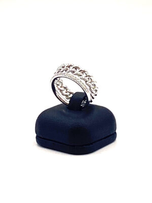 Bague double anneau or blanc diamants