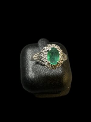 Bague marguerite or blanc émeraude et diamants
