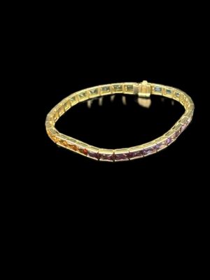 Bracelet en or jaune 18 ct serti de topaze péridot améthyste et citrine